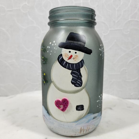 VTG Snowman Lot Yankee Candle Jar Light Holder Couple Hinged Trinket Box 1999 - Picture 7 of 16